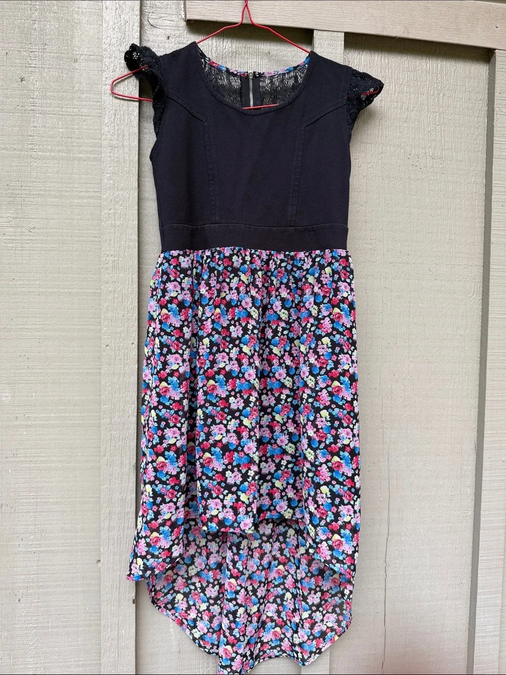 Kids Floral High-Low Dress with Black Bodice